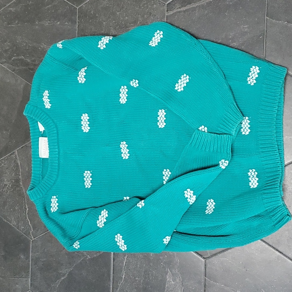 Vintage Nordstrom Stranger Things vibe 1980s Turquoise Blue w/ white Sweater